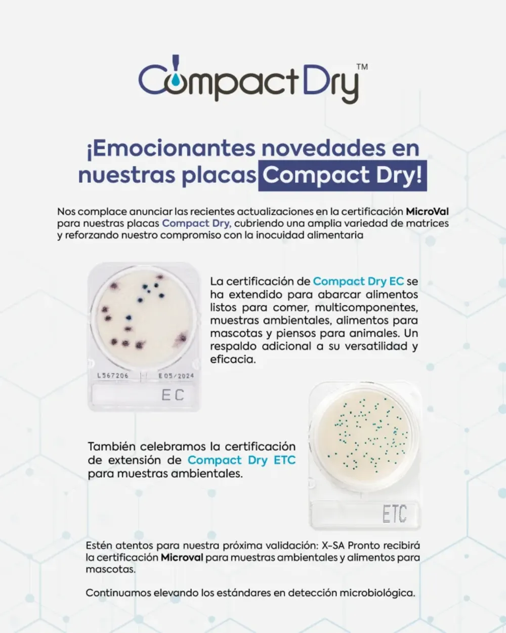 Actualizaciones de certificación MicroVal para placas Compact Dry
